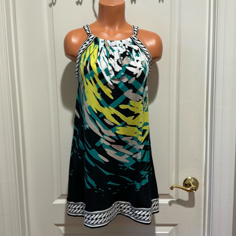 ALFANI Tank Sundress Border Trim Palm Design Green Black White PS SP EUC $70